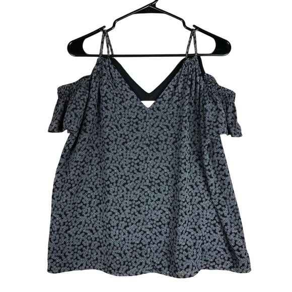 LOFT Womens Blouse Black White Cold Shoulder Short Sleeve Lined Tank SP - Picture 1 of 12